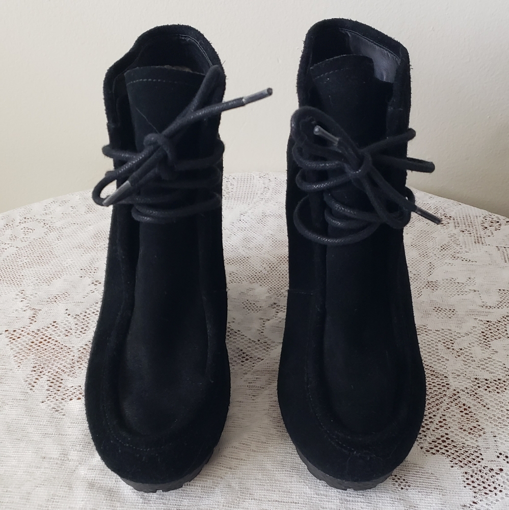 MICHAEL Michael Kors Rory Lace Up Wedge Booties Ankle Boots Suede Black Size 8.5 - Picture 3 of 14